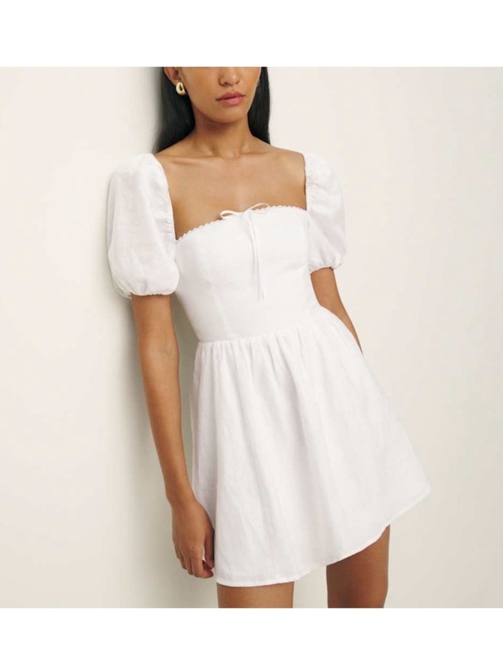NWT Reformation Malvina 100% White Puff Sleeve Cottagecore Prairie Mini Dress 10